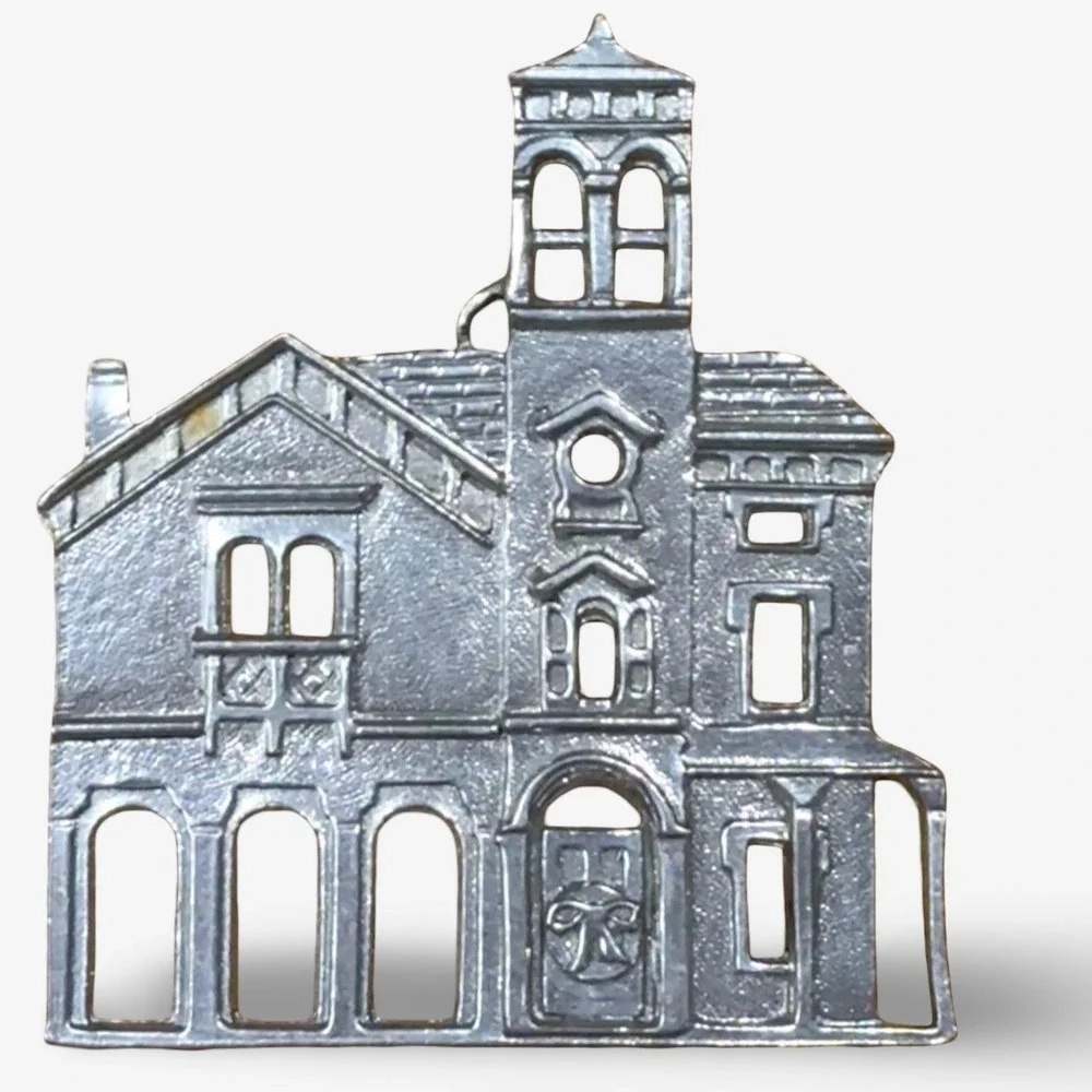 Kirk Stieff Vintage Pewter House Christmas Ornament Silver Italian Victorian 80s